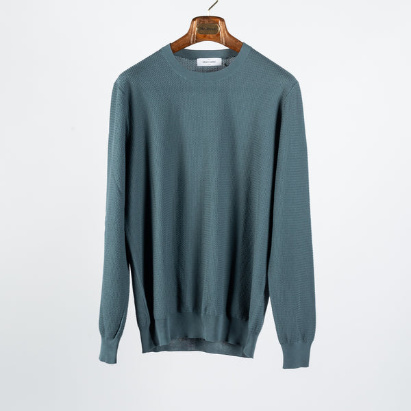Steel Blue Knit Stitch Crew Neck Sweater