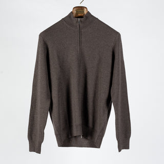 Gran Sasso Brown Chainlink Stitch Full Zip Cardigan - Wool, Denim, Italian, Knit, Made In Italy
