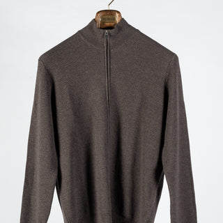 Gran Sasso Brown Chainlink Stitch Full Zip Cardigan - Wool, Denim, Italian, Knit, Made In Italy - View 6