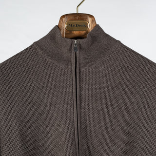 Gran Sasso Brown Chainlink Stitch Full Zip Cardigan - Wool, Denim, Italian, Knit, Made In Italy - View 7