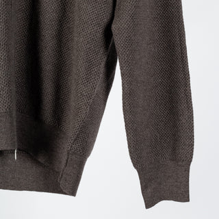 Gran Sasso Brown Chainlink Stitch Full Zip Cardigan - Wool, Denim, Italian, Knit, Made In Italy - Back View