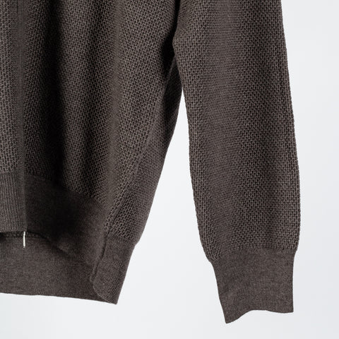 Gran Sasso Brown Chainlink Stitch Full Zip Cardigan - Wool, Denim, Italian, Knit, Made In Italy - Back View