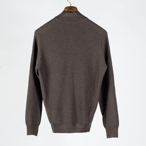 Gran Sasso Brown Chainlink Stitch Full Zip Cardigan - Wool, Denim, Italian, Knit, Made In Italy - View 5