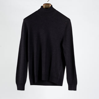 Gran Sasso Navy Micro Ribbed Turtle neck Sweater - Wool, Knit, Made In Italy