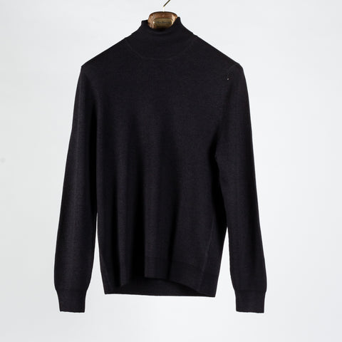 Gran Sasso Navy Micro Ribbed Turtle neck Sweater - Wool, Knit, Made In Italy