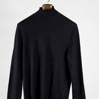 Gran Sasso Navy Micro Ribbed Turtle neck Sweater - Wool, Knit, Made In Italy - View 6