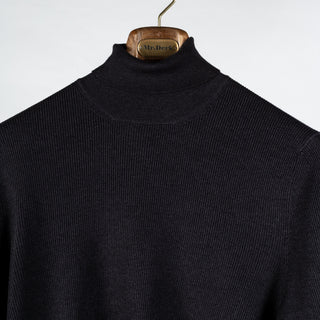 Gran Sasso Navy Micro Ribbed Turtle neck Sweater - Wool, Knit, Made In Italy - View 7