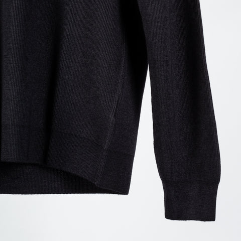 Gran Sasso Navy Micro Ribbed Turtle neck Sweater - Wool, Knit, Made In Italy - Back View