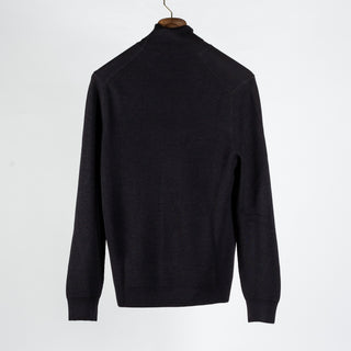 Gran Sasso Navy Micro Ribbed Turtle neck Sweater - Wool, Knit, Made In Italy - View 5