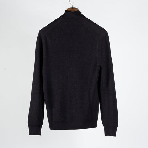 Gran Sasso Navy Micro Ribbed Turtle neck Sweater - Wool, Knit, Made In Italy - View 5