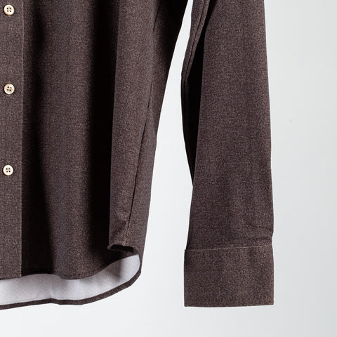 Blue Industry Brown Herringbone Stretch Dress Shirt - Nylon, Stretch, Slim Fit - Back View