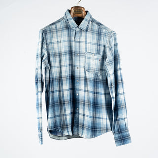 Replay Blue Check Button Down Shirt - White, Cotton, Denim, Suede, Regular Fit