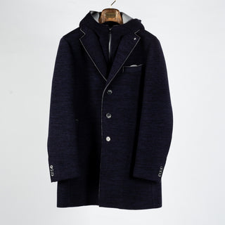 Blue Industry Navy Top Coat w/ Removable Hood - Polyester, Trim Fit