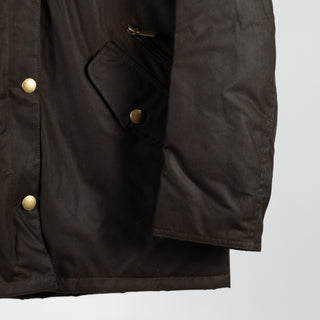 Barbour Olive Prestbury Waxed Jacket - Tan, Cotton, British - Back View