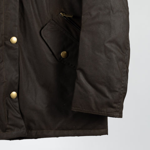 Barbour Olive Prestbury Waxed Jacket - Tan, Cotton, British - Back View