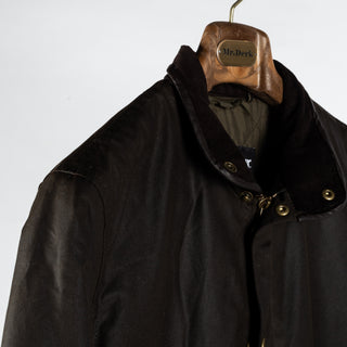 Barbour Olive Prestbury Waxed Jacket - Tan, Cotton, British - Detail View