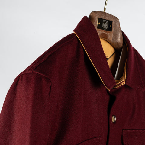 Dehen 1920 Burgundy Crissman Overshirt - Wool, Cotton - Detail View