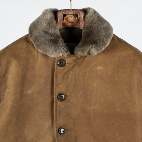 Dehen 1920 Tan Waxed N-1 Deck Jacket w/ Mouton Collar 9