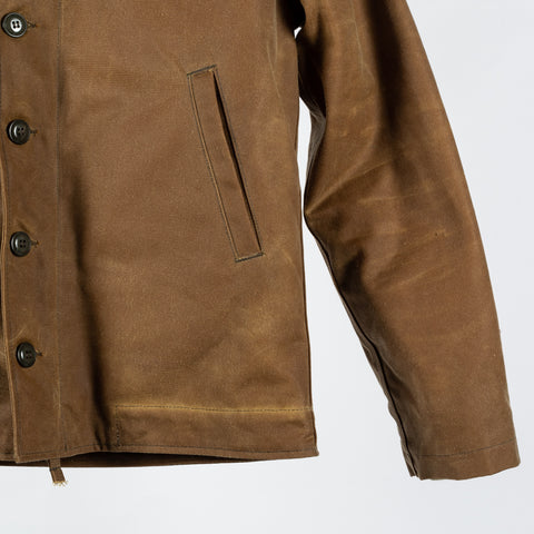 Dehen 1920 Tan Waxed N-1 Deck Jacket w/ Mouton Collar 5