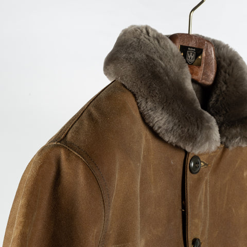 Dehen 1920 Tan Waxed N-1 Deck Jacket w/ Mouton Collar 3