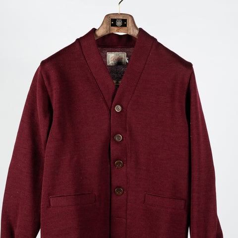 Dehen 1920 Classic Burgundy Cardigan - Wool, Jersey, Knit - View 6