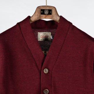 Dehen 1920 Classic Burgundy Cardigan - Wool, Jersey, Knit - View 7