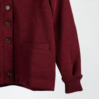Dehen 1920 Classic Burgundy Cardigan - Wool, Jersey, Knit - Back View