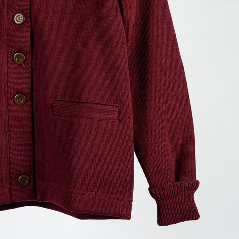 Dehen 1920 Classic Burgundy Cardigan - Wool, Jersey, Knit - Back View