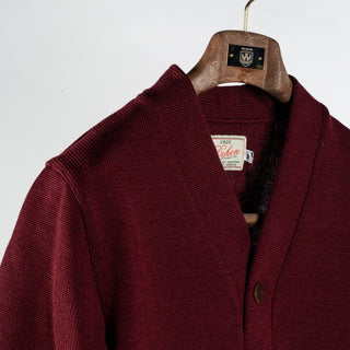 Dehen 1920 Classic Burgundy Cardigan - Wool, Jersey, Knit - Detail View