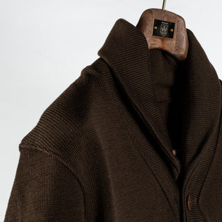 Dehen 1920 Brown Shawl Sweater Coat - Black, Wool, Jersey, Knit - Detail View
