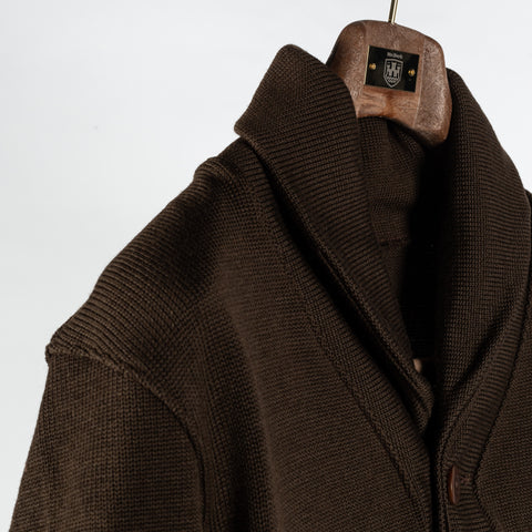 Dehen 1920 Brown Shawl Sweater Coat - Black, Wool, Jersey, Knit - Detail View