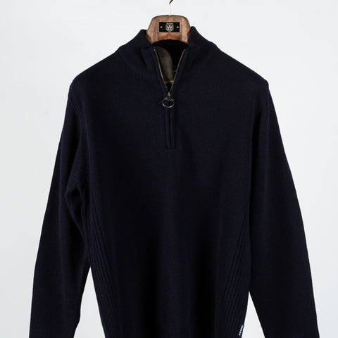 Barbour Navy Holden Half Zip Sweater - Tan, Wool, British, Knit, Made In England - View 6