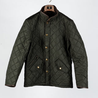 Barbour Olive Powell Quilted Jacket - Tan, Corduroy, Leather, Polyester, Modern Fit