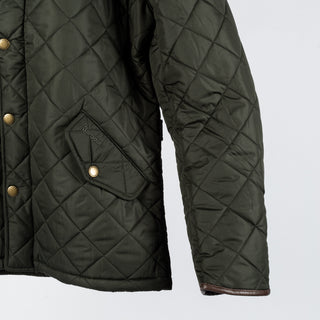 Barbour Olive Powell Quilted Jacket - Tan, Corduroy, Leather, Polyester, Modern Fit - Back View