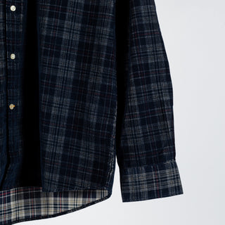 Barbour Navy Check Southfield Button Down Shirt - Cotton, Corduroy, Tailored Fit, Made In England - Back View