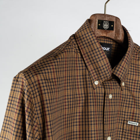 Barbour Brown Henderson Thermo Weave Button Down Shirt - Twill, Polyester, Check - Detail View