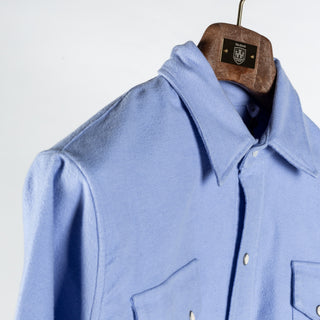 Wythe LIght Blue Moleskin Pearlsnap Shirt - Cotton, Denim - Detail View