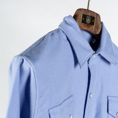 Wythe LIght Blue Moleskin Pearlsnap Shirt - Cotton, Denim - Detail View
