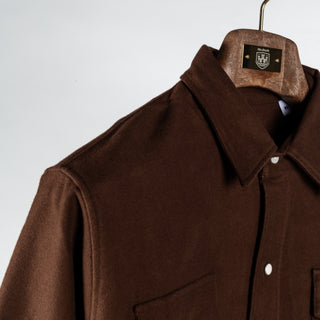 Wythe Cocoa Moleskin Pearlsnap Shirt - Red, Cotton, Denim - Detail View
