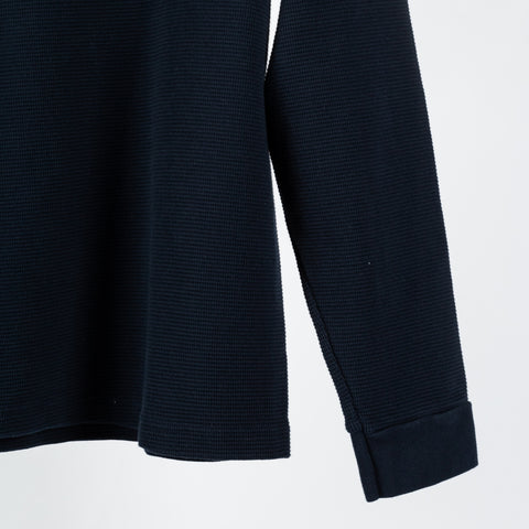 Wythe Navy Cotton Longsleeve Thermal - Cotton, Flannel, Stretch, Tailored Fit - Back View