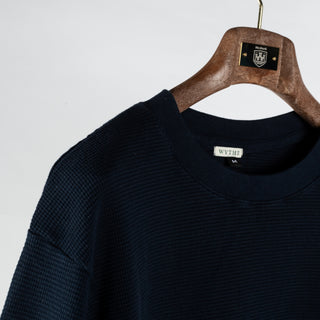 Wythe Navy Cotton Longsleeve Thermal - Cotton, Flannel, Stretch, Tailored Fit - Detail View