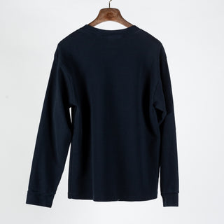 Wythe Navy Cotton Longsleeve Thermal - Cotton, Flannel, Stretch, Tailored Fit - View 5