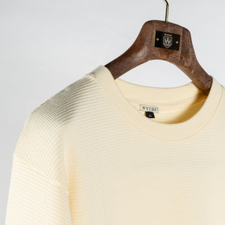 Wythe Cream Cotton Longsleeve Thermal - Red, Cotton, Flannel, Stretch, Tailored Fit - Detail View