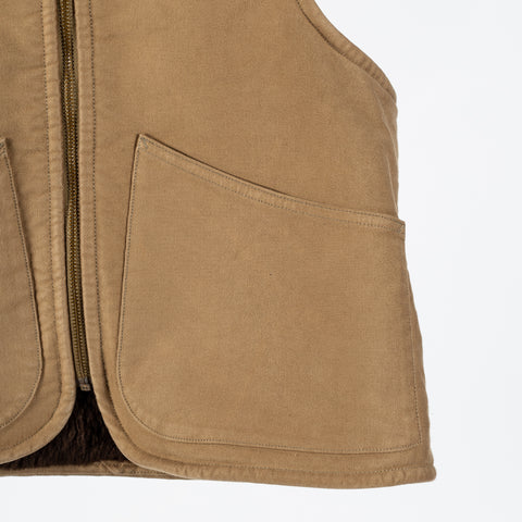 Wythe Faded Olive Deck Vest - Tan, Wool, Cotton, Flannel - Back View