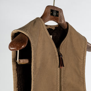 Wythe Faded Olive Deck Vest - Tan, Wool, Cotton, Flannel - Detail View