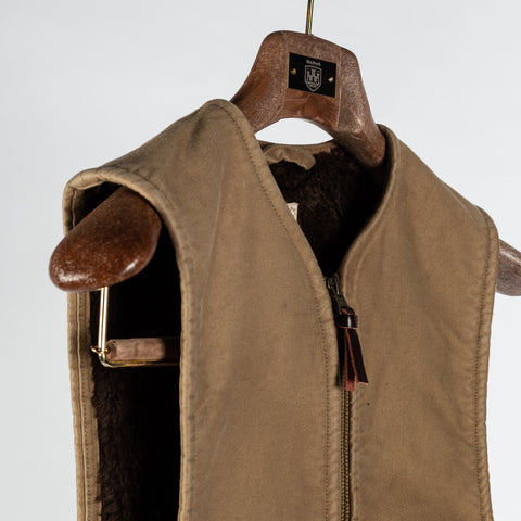 Wythe Faded Olive Deck Vest - Tan, Wool, Cotton, Flannel - Detail View