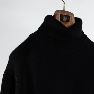 Stenstroms Black Chunky Merino Wool Turtleneck Sweater - Wool, Merino, Knit - Detail View
