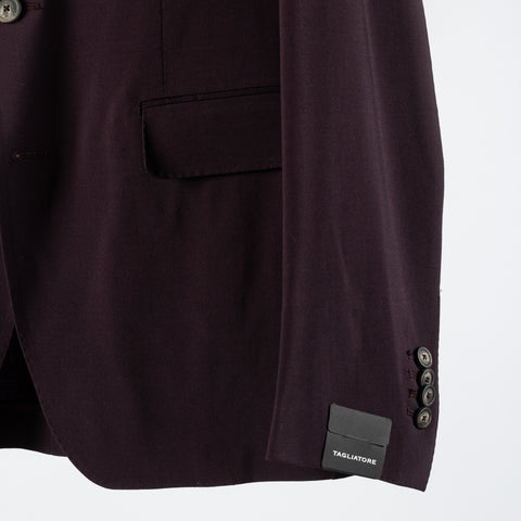 Tagliatore Burgundy Wool Suit - Black, Wool, Silk, Oxford, Tailored Fit, Textured, Made In Italy - View 5