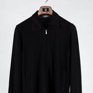 Gran Sasso Black Felted Cashmere Knitted Zip Sweater - Cashmere, Flannel, Italian, Made In Italy - View 6