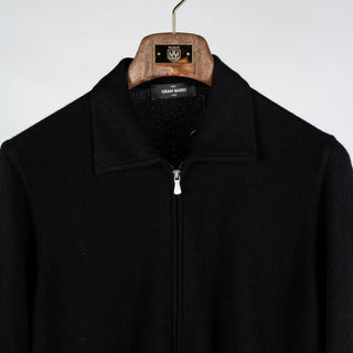 Gran Sasso Black Felted Cashmere Knitted Zip Sweater - Cashmere, Flannel, Italian, Made In Italy - View 7